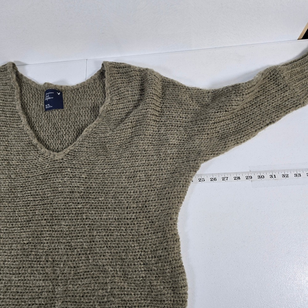 American Eagle Outfitters‎ Chunky Knit V Neck Sweater XL Oatmeal Beige - Picture 2 of 6